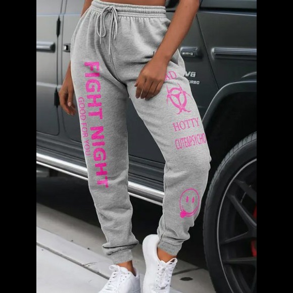 FIGHT NIGHT BAD HOTTY 🫠 Happy Face CUTE PSYCHO Drawstring Jogging Sweatpants - Picture 2 of 6